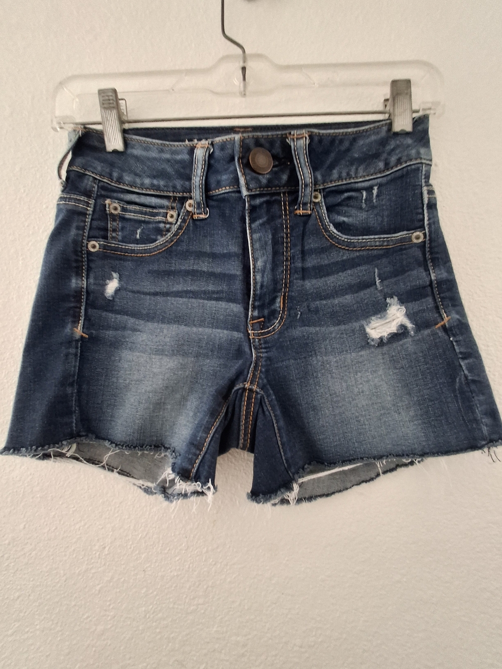 American Eagle Outfitters Dark Blue Distressed Denim Shorts